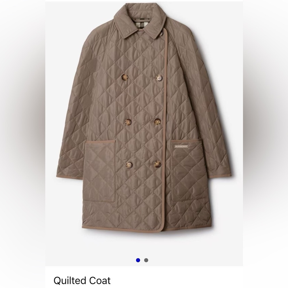 NW Burberry Women’s Tything Diamond Quilted Double Coat, Color Gray Mink